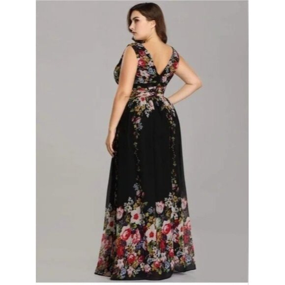 Ever Pretty Floral V-Neck Chiffon Formal Party Dress Black Multi Sz 20 Plus NEW - Picture 2 of 9